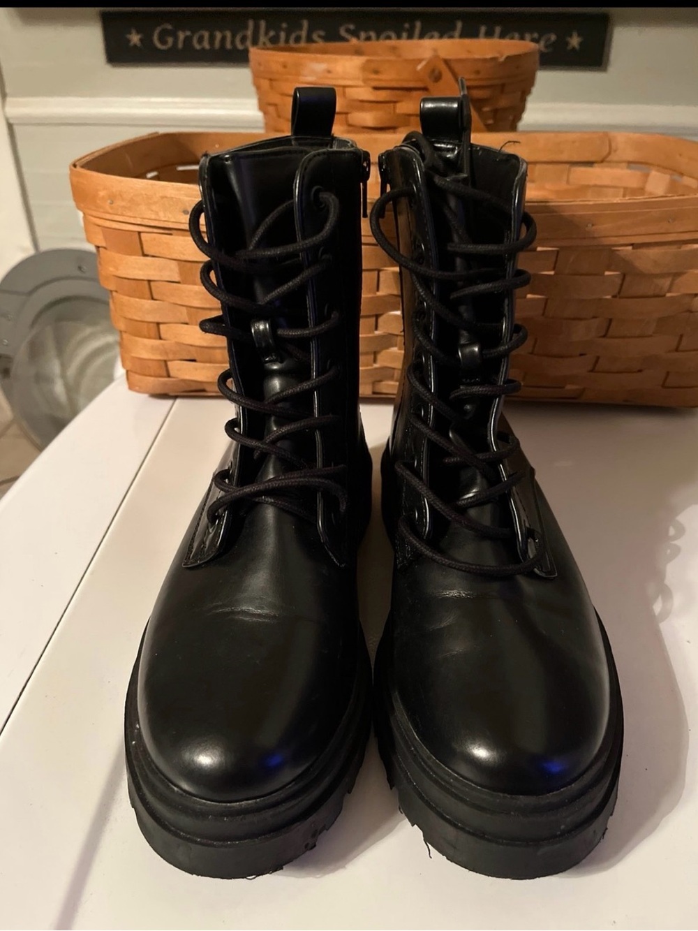Black Lace-Up Platform Combat Boots - Women